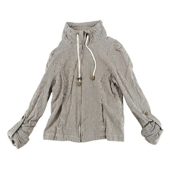 AMI Vintage Y2K High Neck Full Zip Brown and White Striped Jacket Ruched Sleeves - Picture 1 of 5